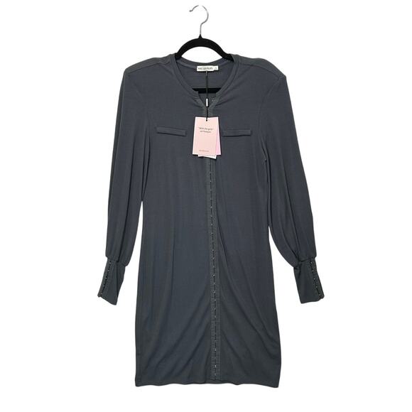 Avec Les Filles Ribbed Sheath Mini Dress NWT Sz L Charcoal 80s Vintage Style - Picture 1 of 6